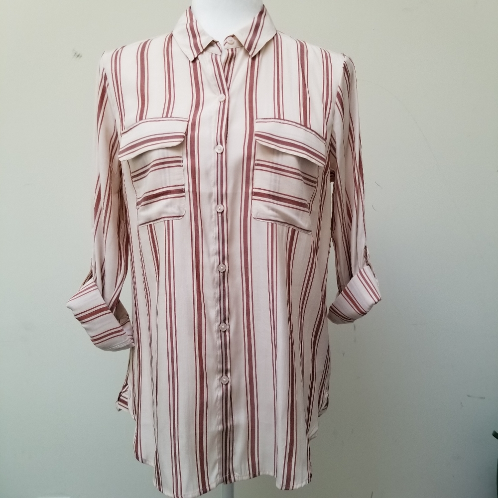 Express The City Shirt White with Brown Size Small